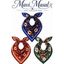 Mavi Masal Kadın Fular Çiçek Desenli 3 Lü Set Kadın Fular Şık Desenli Boyun Fuları Saç ve Çanta Aksesuarı Renkli Fular