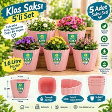 Ness Global Klas Saksı 5'li Set 1.6 Litre Pembe - Drenajlı Plastik Çiçek Saksısı No: 2 (14X13 Cm)