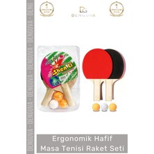 Denguva Özel Üretim Ergonomik Dayanıklı Kaliteli Renkli Şık 2 Adet Raket 3 Adet Pinpon Topu Masa Tenisi Seti