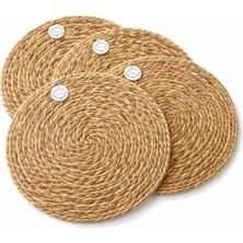 Happy Trend Hasır Suple 4'lü Set Yuvarlak Amerikan Servis, El Yapımı Hasır Placemats, Kaymaz Dayanıklı Masa Altlığı, Mutfak Yemek Masası Dekoratif Kullanım, Bohem Rustik Tasarım (Çap 30 Cm)