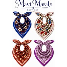 Mavi Masal Kadın Fular 4 Lü Set Kadın Fular Şık Desenli Boyun Fuları Saç ve Çanta Aksesuarı Renkli Fular