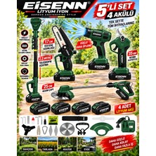 Eisenn Bahçe Seti 5 Lİ Set 4 Akülü Otomatik Yağlamalı Dal Budama + Akülü Bağ Makası + Teleskop Uzatma