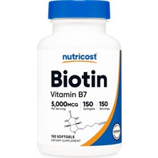 Nutricost Biotin (Vitamin B7) 5,000 Mcg 150 Softgels – Saç, Cilt ve Tırnak Desteği