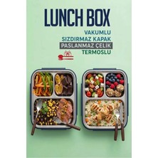 Maison Luré Yemek Kabı Paslanmaz Çelik, Vakumlu Kapak, Termoslu, Dikdörtgen Çatal ve Kaşıklı Yemek