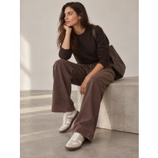 Sobasic Okula Uygun Geniş Paça Palazzo 80's Beli Lastikli Rahat Kesim Kalın Tencel Kumaş Pantolon