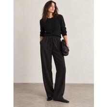 Sobasic Okula Uygun Geniş Paça Palazzo 80's Beli Lastikli Rahat Kesim Kalın Tencel Kumaş Pantolon