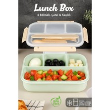 Maison Luré Yemek Kabı 4 Bölmeli Çatal Kaşıklı Diyet Kutusu Yeşil