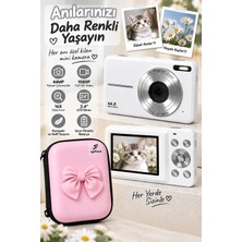 TeknoKapsül 4K Figürlü Çantalı Dijital Video Kamera 44MP 16X Zoom Işıklı Kart Dijital Fotoğraf Makinesi 64GB Hafıza Kart Hediyeli Beyaz