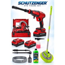 SCHUTZENGER 21V Şarjlı Araba Oto Yıkama Makinesi Köpük Hazneli Cilalı Şampuan Mikrofiber Fırça Bakım Kırmızı 6010