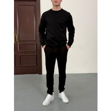 Tree Tone  Unisex Siyah Pike Kumaş Içi Double Face Yumuşak Dokulu Alt Üst Eşofman Takımı