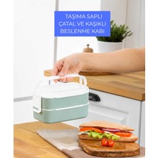 Maison Luré Yemek Kabı 2 Katlı 1000 ml Çatal Kaşıklı Taşıma Saplı