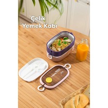 Maison Luré Yemek Kabı Iki Katlı Paslanmaz Çelik Vakumlu Lunch Box Kaşıklı Sefer Tası