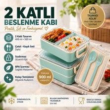 Maison Luré Yemek Kabı 2 Katlı Bölmeli Sefer Tası Beslenme Kabı 900ML Kaşık Çatal Setli