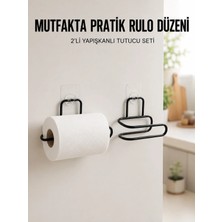 Maison Luré Askılık 2’li Siyah Metal Rulo Kağıt Tutucu Yapışkanlı Banyo Mutfak Kağıtlık