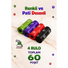 Arbolos Köpek Kaka Poşeti 4 Rulo 60 Poşet Pati Desenli Dışkı Toplama Poşeti