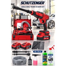 SCHUTZENGER Akülü Şarjlı Araba Oto Yıkama Makinesi Tabancası Mikrofiber Kurulama Bez Detaylı Temizleme Cılalı Şampuan Kırmızı T9