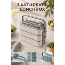 Maison Luré Yemek Kabı 3 Katlı Bölmeli Kilitli Lunchbox Taşıma Saplı Kaşık Çatal Dahil