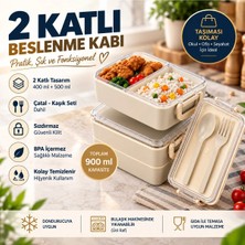 Maison Luré Yemek Kabı 2 Katlı Bölmeli Sefer Tası Beslenme Kabı 900ML Kaşık Çatal Setli