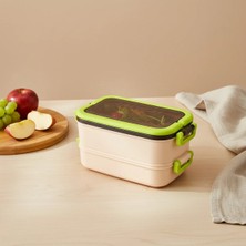 Maison Luré Saklama Kabı 2 Katlı Taşınabilir Yemek Kabı Çatal Kaşıklı Sefer Tası