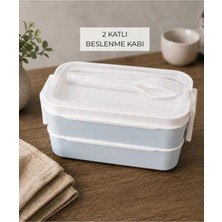 Maison Luré Yemek Kabı 2 Katlı Lunch Box Çatal Kaşıklı Taşıma Saplı 1000 ml Mavi