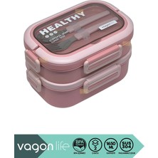 Maison Luré Kamp Yemek Seti 2 Katlı 3 Bölmeli 1650ML Paslanmaz Çelik Sefer Tası