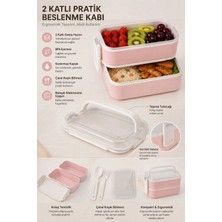 Maison Luré Yemek Kabı 2 Katlı Plastik Kaşık Çatallı Kilitli Lunch Box Sefer Tası 7 Parça