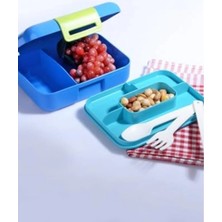 Maison Luré Yemek Kabı Kendinden Kaşık ve Çatallı 5 Bölmeli 2 Katlı Beslenme Kutusu Mavi