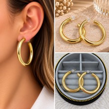 Fm 💎 Premium Parlak ve Şık Gold Renk Büyük Boy Kalın Halka 316L Çelik Kadın Küpe