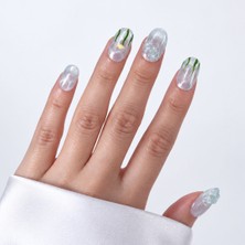 Takma Takma Mavi Nail Art Kısa Oval 10'lu Tekrar Kullanılabilir El Yapımı Protez Takma Tırnak EKOV-3526 Mavi-S