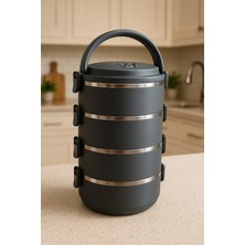 Maison Luré Yemek Kabı 4 Katlı Füme Sefer Tası Sızdırmaz Yemek Termosu 2.4 Litre