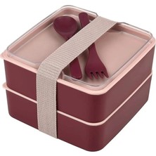 Maison Luré Yemek Kabı Iki Katlı Bento Beslenme Çantası Kaşık Çatallı Mikrodalga Uyumlu Sefer Tası