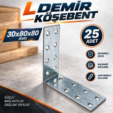 Nzb (25 Adet) L Demir Köşebent 30X80X80 mm (25 Adet) Metal Gönye Mobilya Dolap Raf Köşe Birleştirme Aparatı