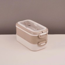 Maison Luré Yemek Kabı 2 Katlı Kaşık Çatallı Beslenme Kutusu 1,8 L Bej
