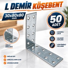 Nzb (50 Adet) L Demir Köşe Bağlantı Köşebenti 30X80X80 mm Mobilya Dolap Raf Montaj Gönye Aparatı