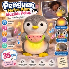 One Stop Hube 35 cm Nefes Alan Penguen Peluş Oyuncak – Müzikli, Işıklı Karpuzlu Uyku Arkadaşı