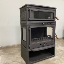 Firestove   FRS-045YKST    Retro Lüx  Dık Fırınlı 3 Camlı Yan Kapaklı Odun Hazneli Kuzineli Şömine Soba