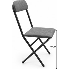 Çağlar Metal Katlanabilir Sandalye – Balkon, Mutfak, Bahçe ve Teras Için Gri Oturumlu Siyah Metal Sandalye