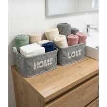 Handyol 2'li Banyo Havlu Düzenleyici Home & Love Baskılı Desenli Kumaş Çelik Destekli Organizer 30×24×18 cm