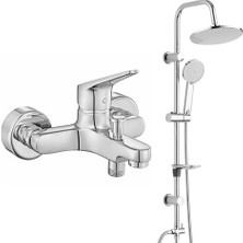 E.c.a. Spylos Banyo Bataryası+T-May Banyo Lidya Oval Tepe Duş Takımı Seti - Krom - Paslanmaz