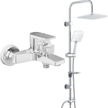E.c.a. Dalia Banyo Bataryası+T-May Banyo Çamlıca Kare Tepe Duş Takımı Seti - Krom - Paslanmaz