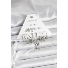 Lovesta Home Pirinç Gümüş Renk 6'lı Kadın Küpe Seti TJ-BKP11329