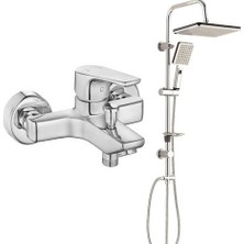 E.c.a. Niobe Banyo Bataryası + T-May Banyo Sümbül Kare Tepe Duş Takımı Seti - Krom - Paslanmaz