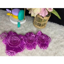 Boncuk Işlemeli Aplik Gül Fuşya Boy 22CM En 9 cm