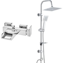 E.c.a. Natura Banyo Bataryası+T-May Banyo Çam Kare Tepe Duş Takımı Seti - Krom - Paslanmaz