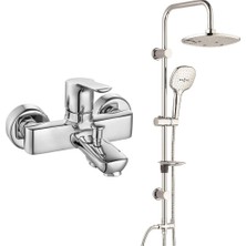 E.c.a. Luna Banyo Bataryası + T-May Banyo Ayvacık Elips Tepe Duş Takımı Seti - Krom - Paslanmaz