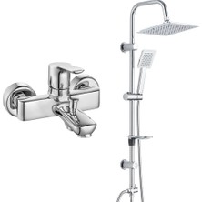 E.c.a. Luna Banyo Bataryası + T-May Banyo Çam Kare Tepe Duş Takımı Seti - Krom - Paslanmaz