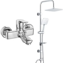 E.c.a. Luna Banyo Bataryası + T-May Banyo Çamlıca Kare Tepe Duş Takımı Seti - Krom - Paslanmaz