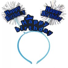 Skygo Happy Birthday Yazılı Püsküllü Neon Mavi Renk Doğum Günü Tacı 22x19 cm