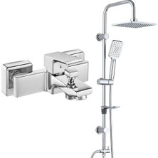 E.c.a. Tiera Banyo Bataryası+T-May Banyo Belen Dikdörtgen Tepe Duş Takımı Seti - Krom - Paslanmaz
