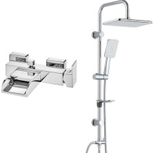 E.c.a. Natura Banyo Bataryası+T-May Banyo Çınar Dikdörtgen Tepe Duş Takımı Seti - Krom - Paslanmaz